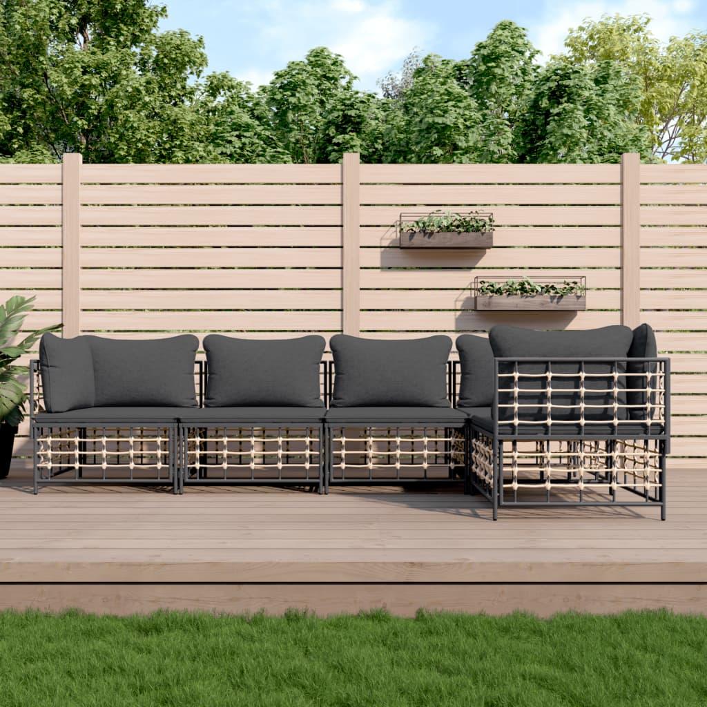 Loungesæt til haven 5 dele med hynder polyrattan antracitgrå