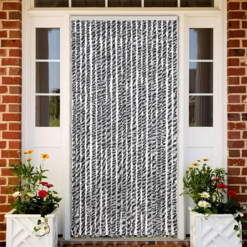 Flueforhæng 90×220 cm i chenille - grå/sort/hvid dørgardin