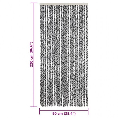 Flueforhæng 90×220 cm i chenille - grå/sort/hvid dørgardin
