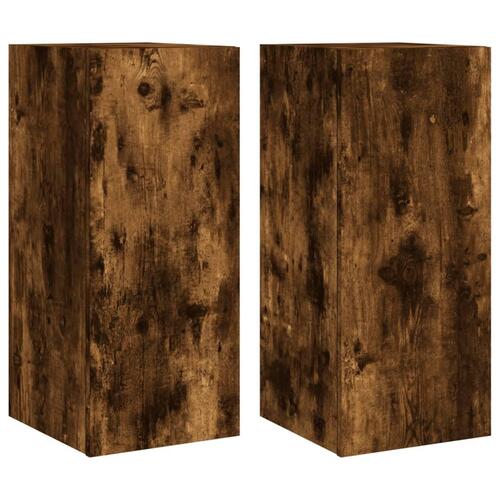 Væghængte tv-borde 2 stk. med LED-lys 30,5x35x70 cm røget eg