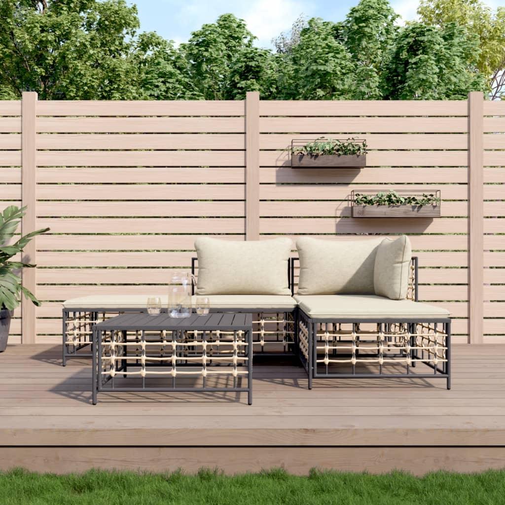 Loungesæt til haven 5 dele med hynder polyrattan antracitgrå