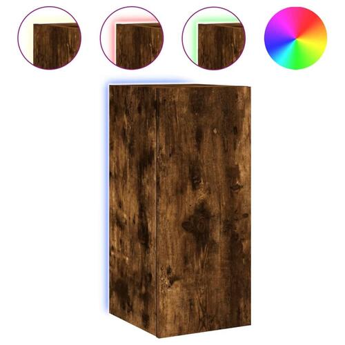 Væghængte tv-borde 2 stk. med LED-lys 30,5x35x70 cm røget eg