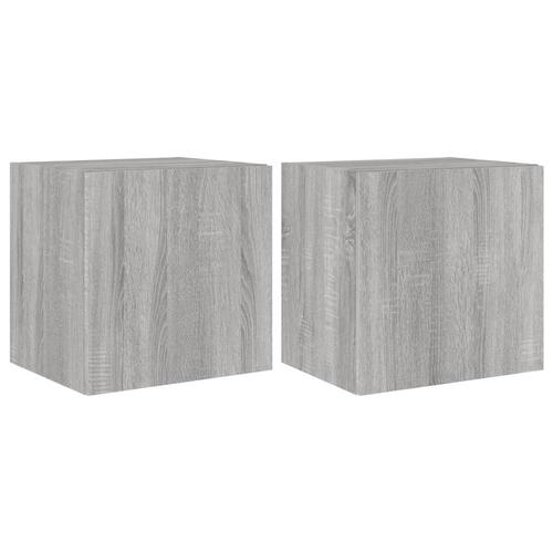 Væghængte tv-borde 2 stk. LED-lys 40,5x35x40 cm grå sonoma-eg