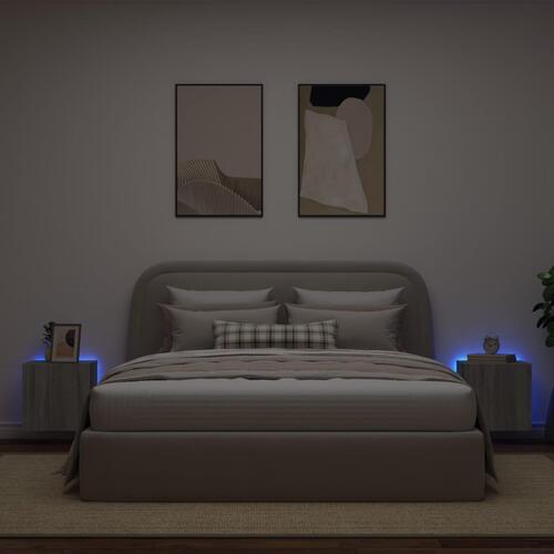 Væghængte tv-borde 2 stk. LED-lys 40,5x35x40 cm grå sonoma-eg