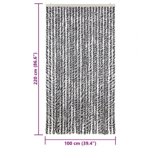 Flueforhæng 100×220 cm i chenille - grå/sort/hvid