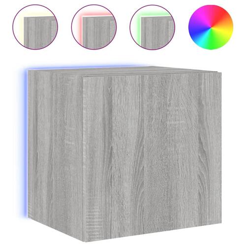 Væghængte tv-borde 2 stk. LED-lys 40,5x35x40 cm grå sonoma-eg