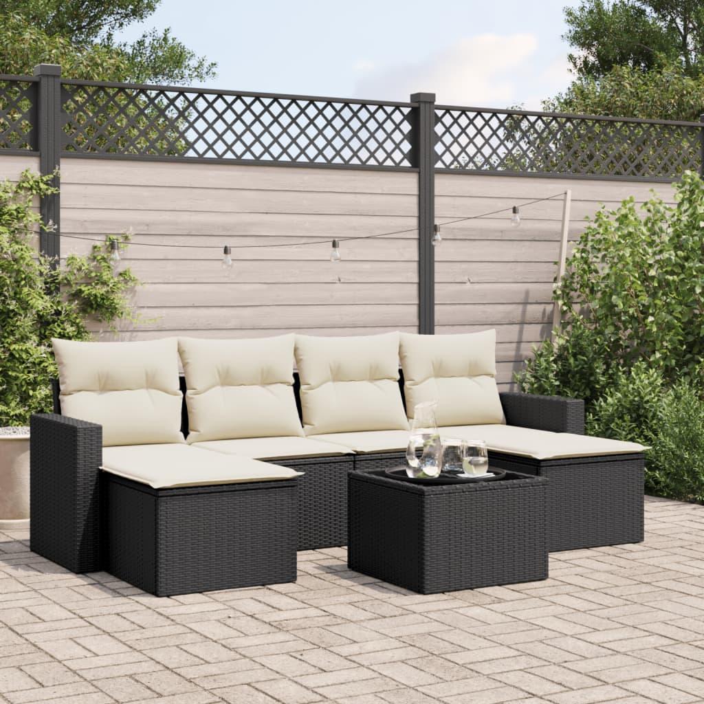 Sofasæt til haven 7 dele med hynder polyrattan sort