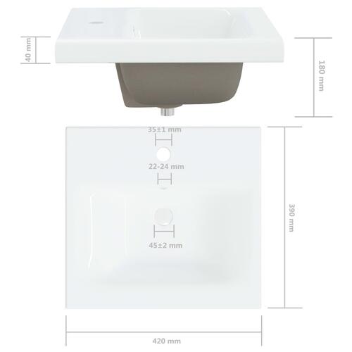 Indbygget håndvask med hane 42x39x18 cm keramisk hvid