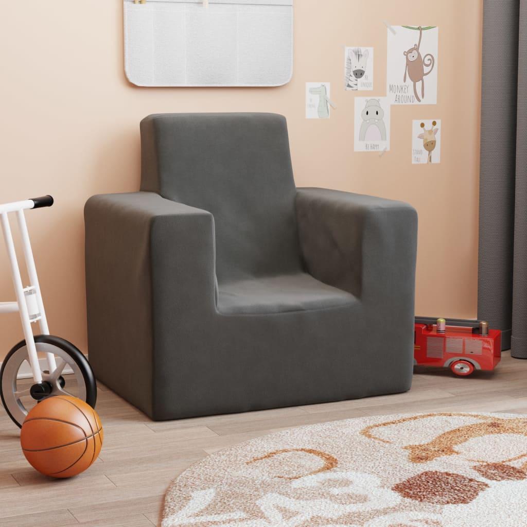 Sofa til børn blødt plys antracitgrå