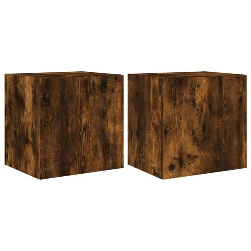 Væghængte tv-borde 2 stk. med LED-lys 40,5x35x40 cm røget eg