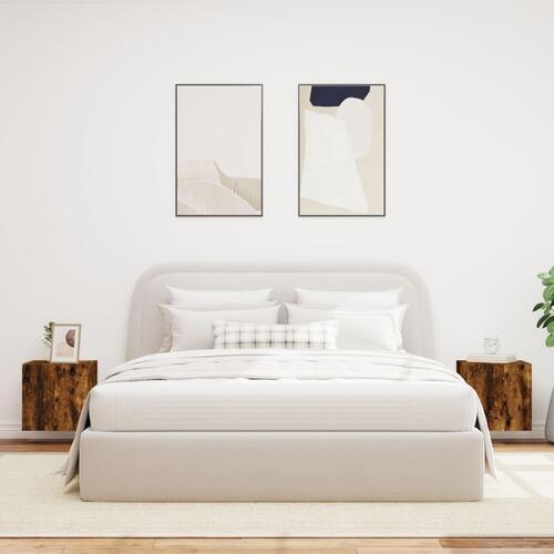 Væghængte tv-borde 2 stk. med LED-lys 40,5x35x40 cm røget eg