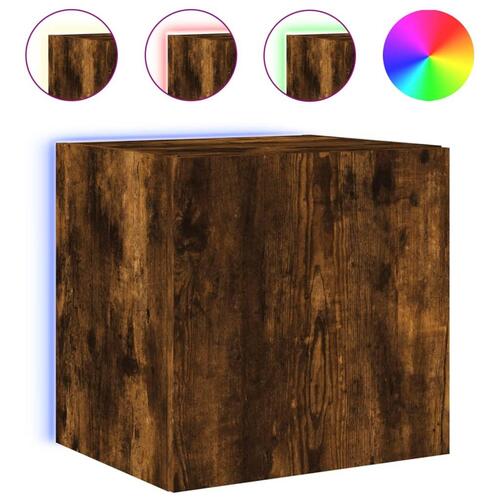 Væghængte tv-borde 2 stk. med LED-lys 40,5x35x40 cm røget eg