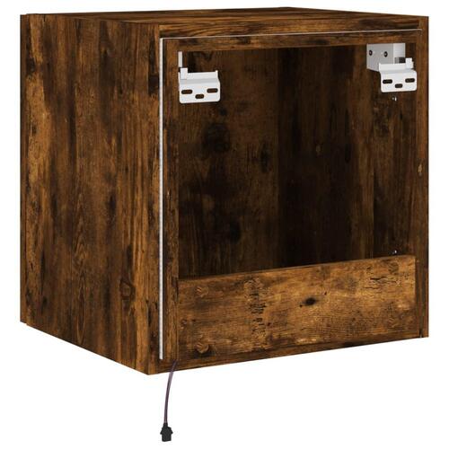 Væghængte tv-borde 2 stk. med LED-lys 40,5x35x40 cm røget eg