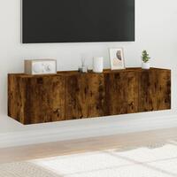 Væghængte tv-borde 2 stk. med LED-lys 60x35x31 cm røget eg