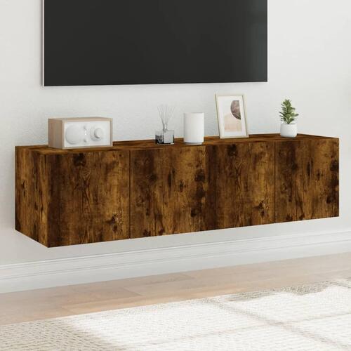 Væghængte tv-borde 2 stk. med LED-lys 60x35x31 cm røget eg