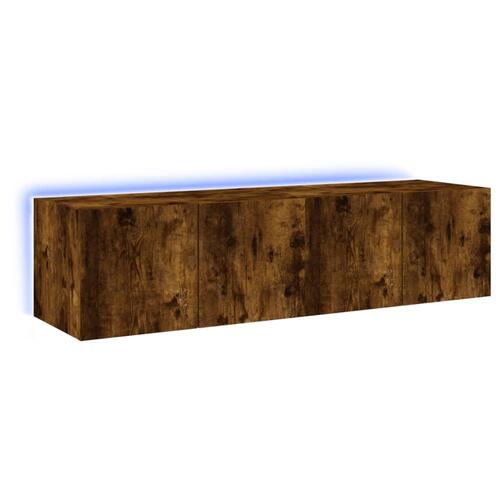 Væghængte tv-borde 2 stk. med LED-lys 60x35x31 cm røget eg