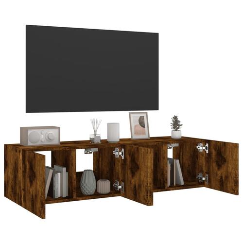 Væghængte tv-borde 2 stk. med LED-lys 60x35x31 cm røget eg