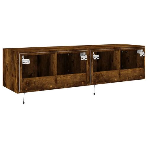 Væghængte tv-borde 2 stk. med LED-lys 60x35x31 cm røget eg