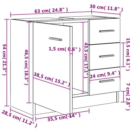 Underskab til håndvask 63x30x54 cm konstrueret træ sort
