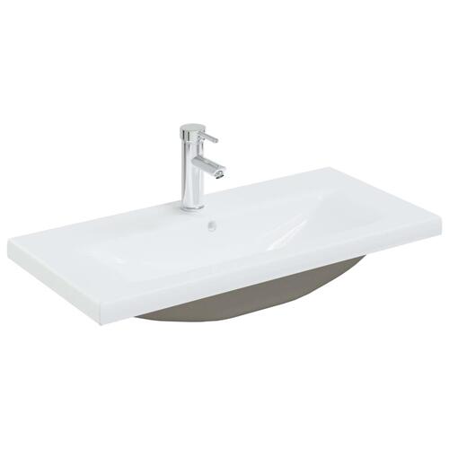 Indbygget håndvask med hane 81x39x18 cm keramisk hvid