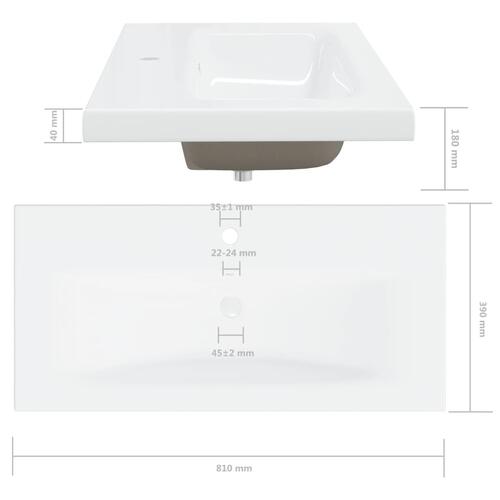Indbygget håndvask med hane 81x39x18 cm keramisk hvid