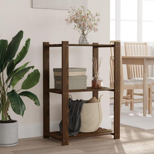 Opbevaringsreol 3 hylder 60x38x90 cm massivt fyrretræ brun
