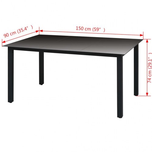 Havebord 150 × 90 × 74 cm - aluminium og glas, sort