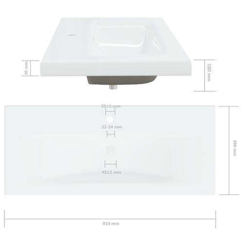 Indbygget håndvask med hane 91x39x18 cm keramisk hvid