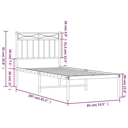 Sengeramme med sengegavl 80x200 cm metal hvid