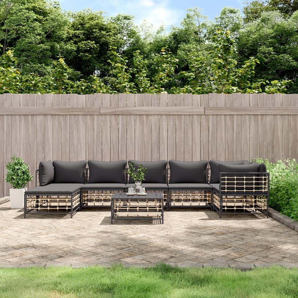 Loungesæt til haven 8 dele med hynder polyrattan antracitgrå