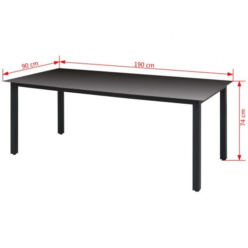 Havebord 190 × 90 × 74 cm i aluminium og glas - sort