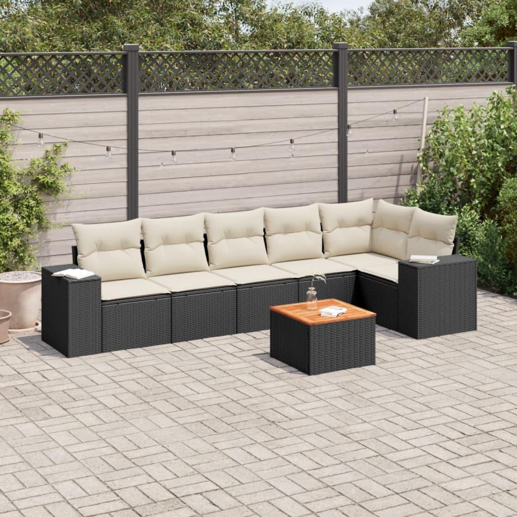 Sofasæt til haven 7 dele med hynder polyrattan sort