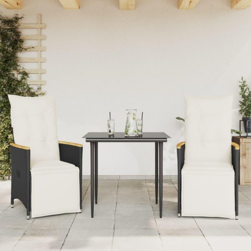 Havestole med hynder - 2 stk. justerbart ryglæn i sort polyrattan