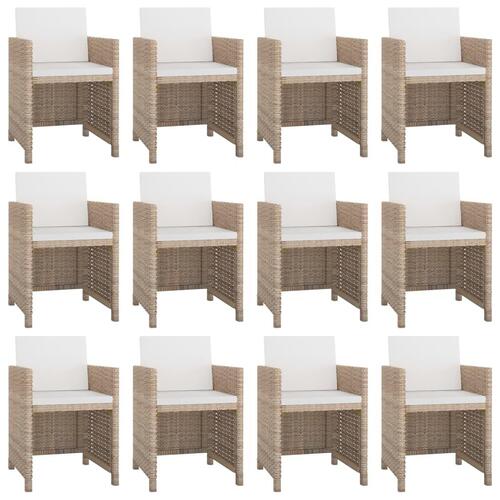 Udendørs spisebordssæt 13 dele med hynder polyrattan beige