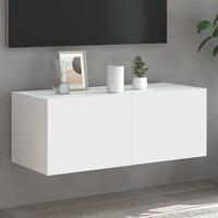 Væghængt tv-bord med LED-lys 80x35x31 cm hvid