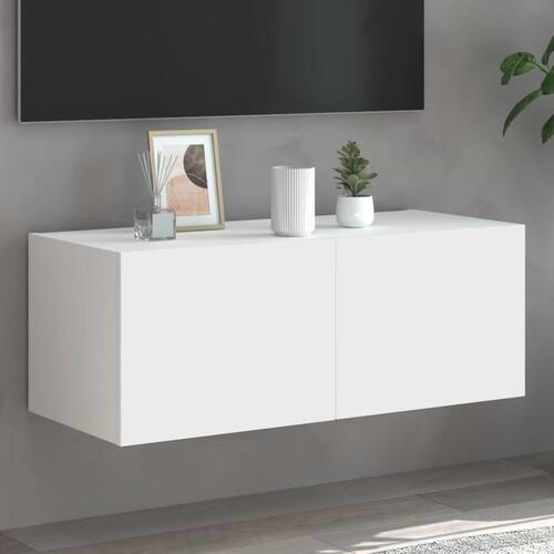 Væghængt tv-bord med LED-lys 80x35x31 cm hvid