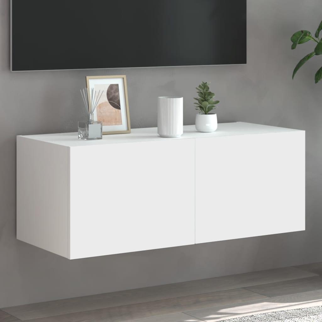 Væghængt tv-bord med LED-lys 80x35x31 cm hvid