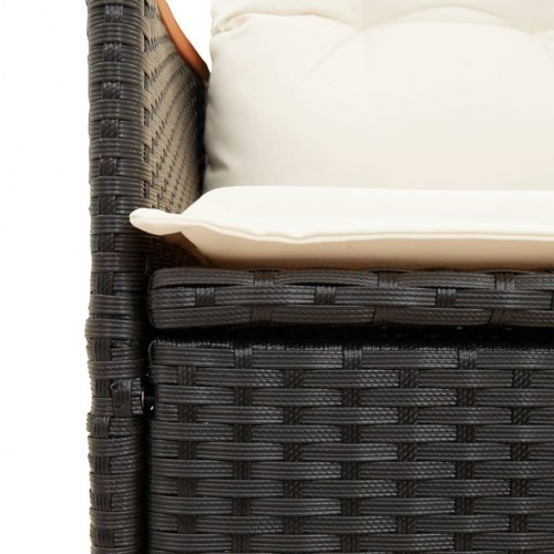 Havestole med hynder - 2 stk. justerbart ryglæn i sort polyrattan