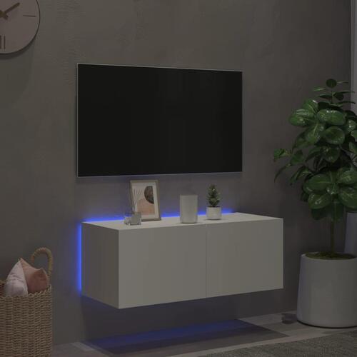 Væghængt tv-bord med LED-lys 80x35x31 cm hvid
