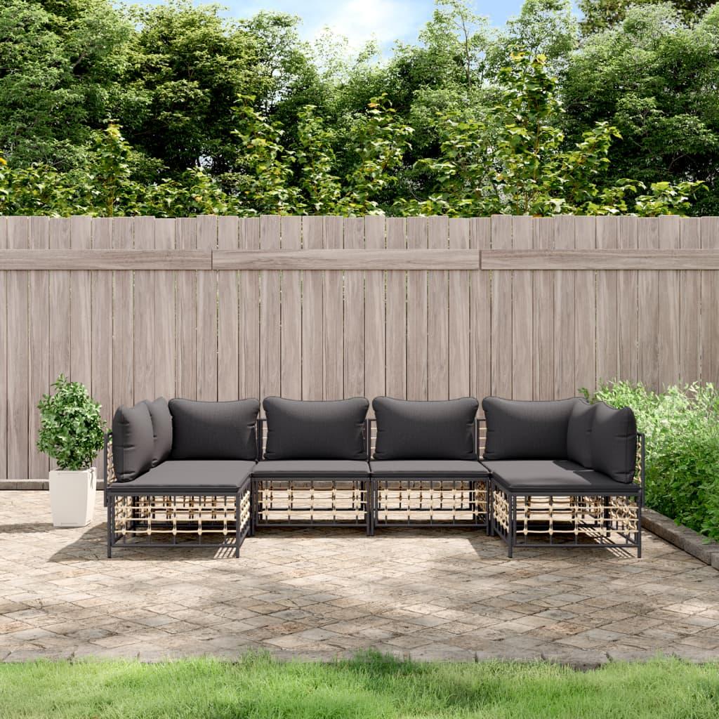 Loungesæt til haven 6 dele med hynder polyrattan antracitgrå