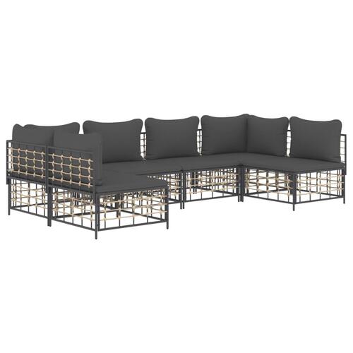 Loungesæt til haven 6 dele med hynder polyrattan antracitgrå