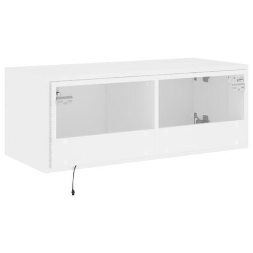 Væghængt tv-bord med LED-lys 80x35x31 cm hvid