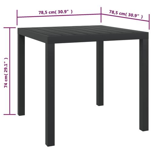 Havebord WPC aluminium 80 x 80 x 74 cm sort