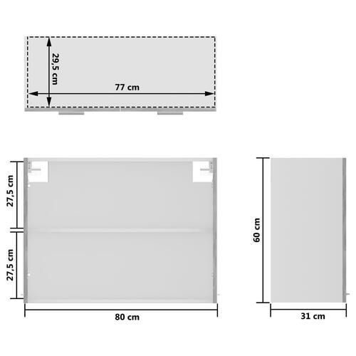 Væghængt glasskab 80x31x60 cm konstrueret træ betongrå