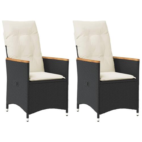 Havestole med hynder 2 stk. justerbart ryglæn polyrattan sort