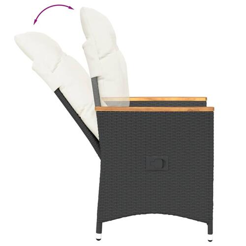 Havestole med hynder 2 stk. justerbart ryglæn polyrattan sort