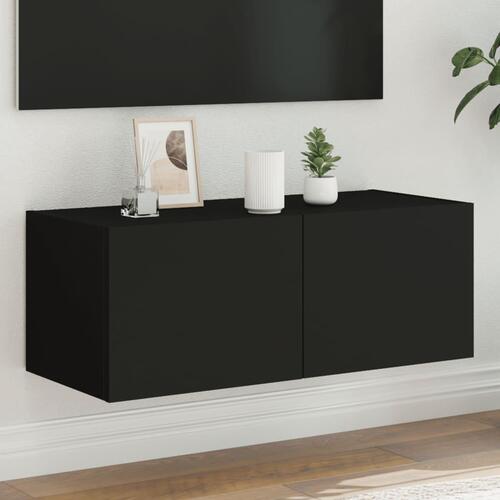 Væghængt tv-bord med LED-lys 80x35x31 cm sort