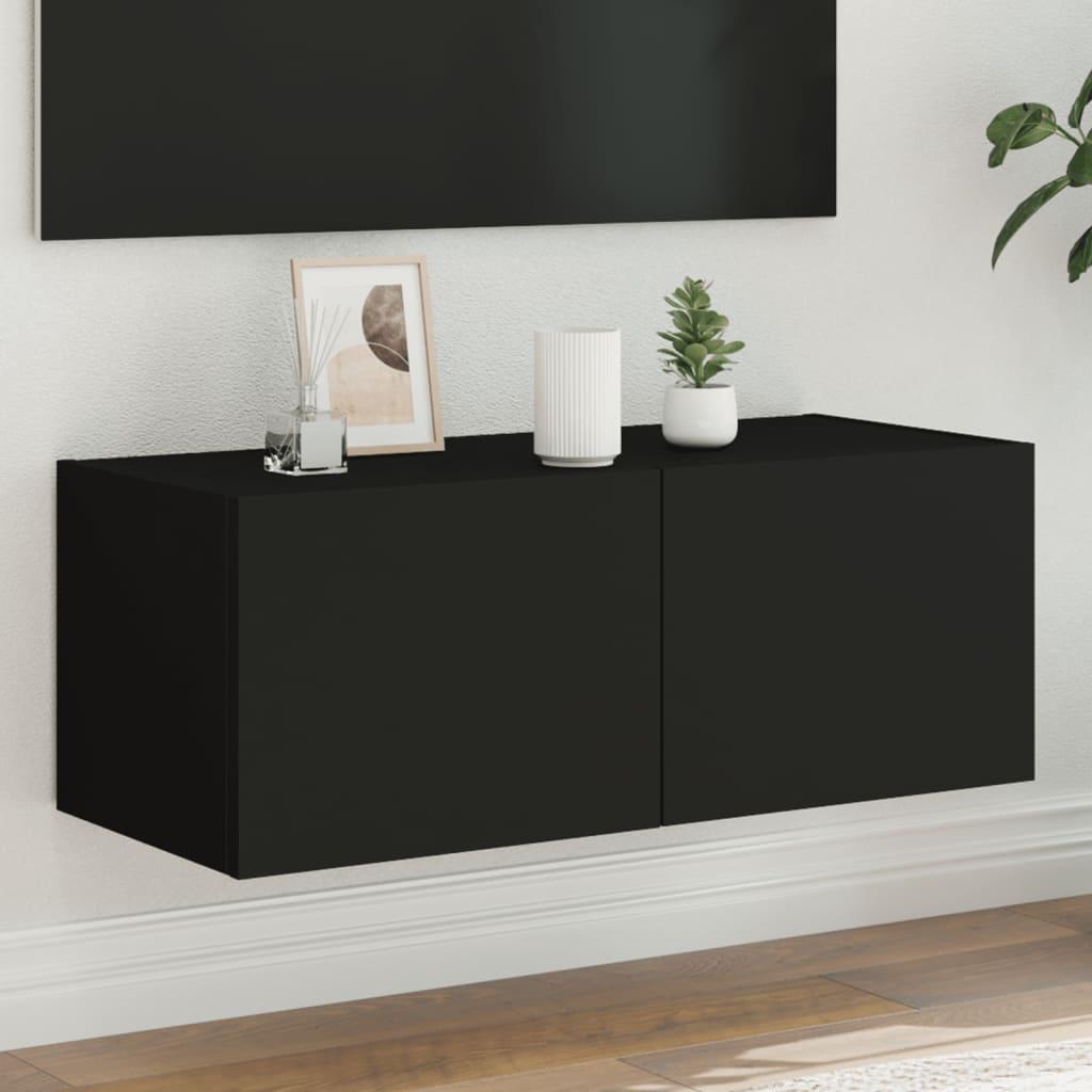 Væghængt tv-bord med LED-lys 80x35x31 cm sort