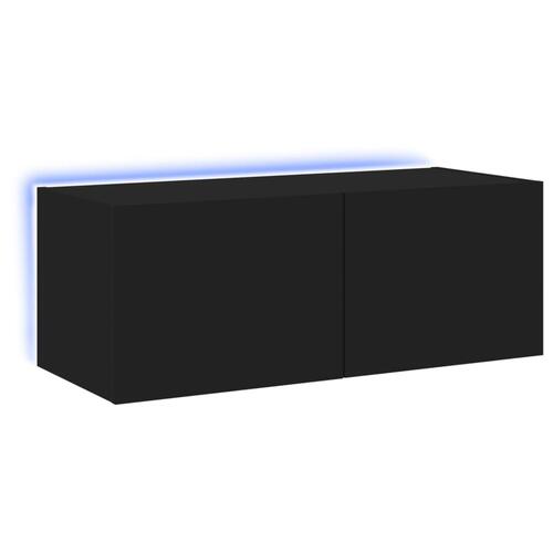Væghængt tv-bord med LED-lys 80x35x31 cm sort