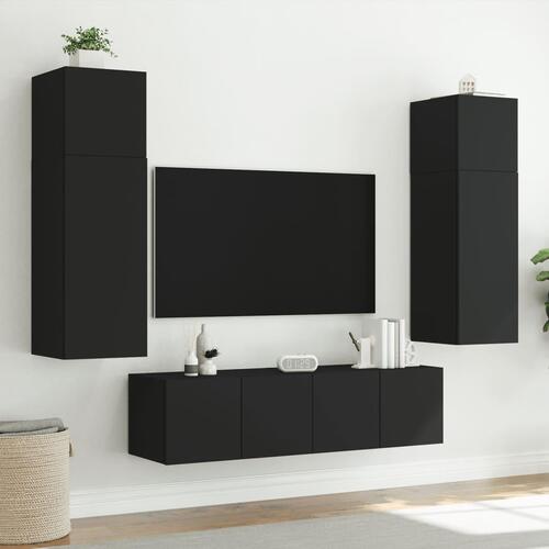 Væghængt tv-bord med LED-lys 80x35x31 cm sort